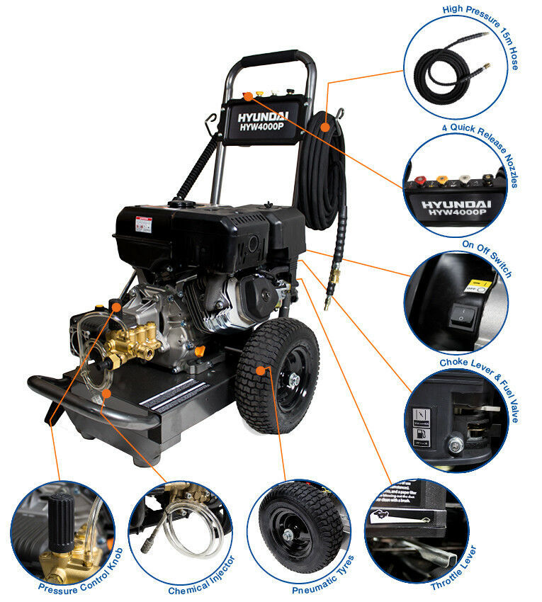Hyundai 4000psi 275bar Petrol Pressure Washer 15L/Min 14hp 420cc, Annovi Reverberi (AR) Pump| HYW4000P