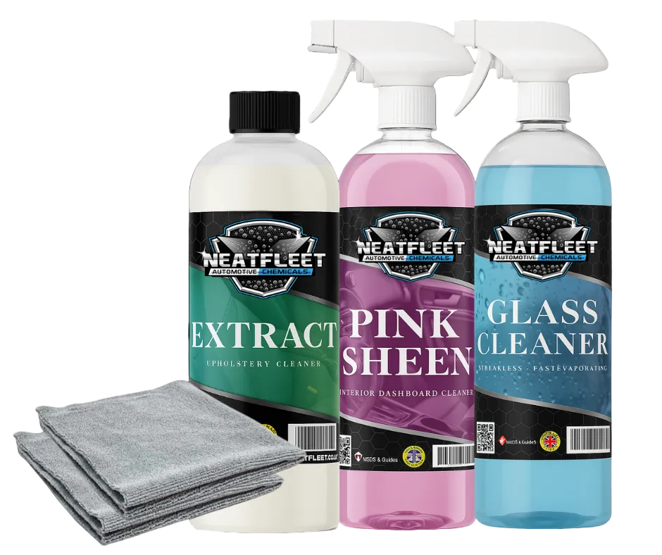 Neat Fleet Interior Car Cleaning Kit – Glass Cleaner, Dashboard Polish & Upholstery Cleaner Bundle - Neatfleet Car Care UK